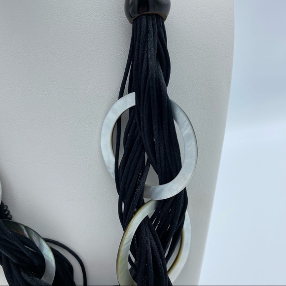 Mother of Pearl Rings Multi Black Cord Statement Necklace - Picture 9 of 10
